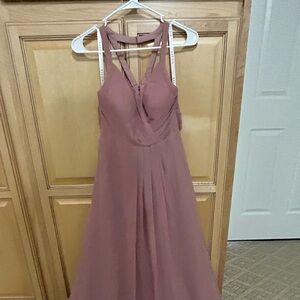 Azazie Bridesmaid Dress NEW Dusty Rose, halter style full length, size 4